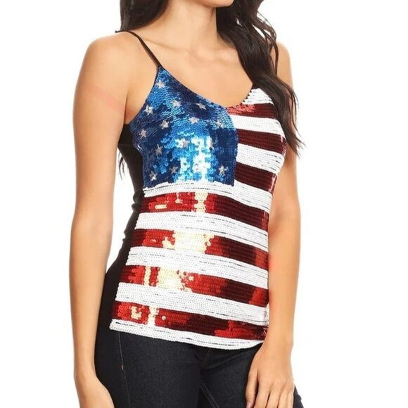 American Flag Sequin Tank Top Womens 4th of July Patriotic Festival XL by Anna-K - Picture 1 of 10